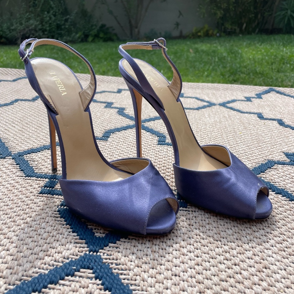 Vintage La Perla blue/purple satin slingback stiletto heels